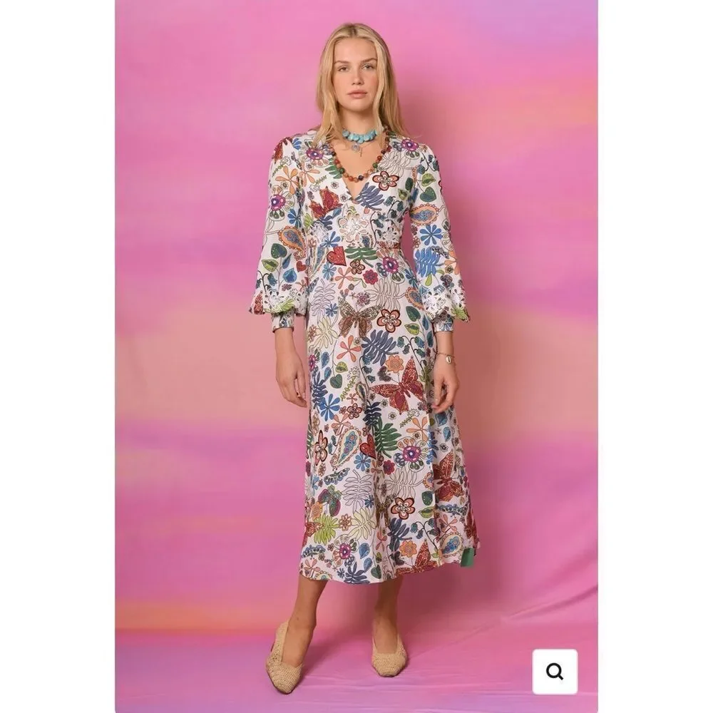 Rixo Dada Dress Woodstock Cream Multi - Picture 3 of 16